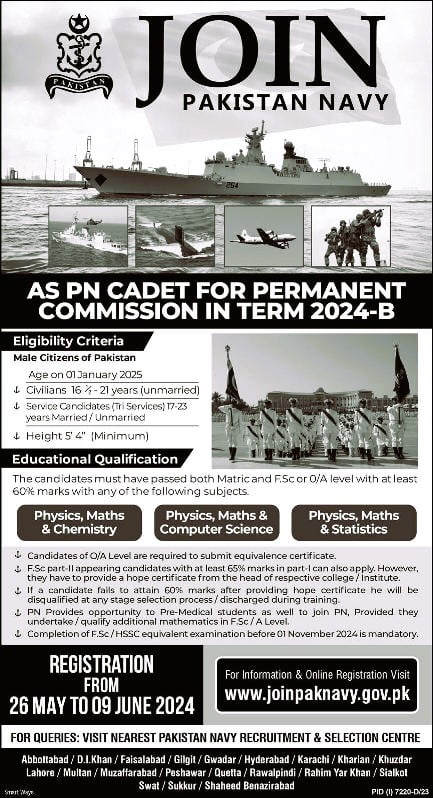 Join Pak Navy As PN Cadet 2024 Apply Online Pak Navy PN Cadet 2024 Apply Online