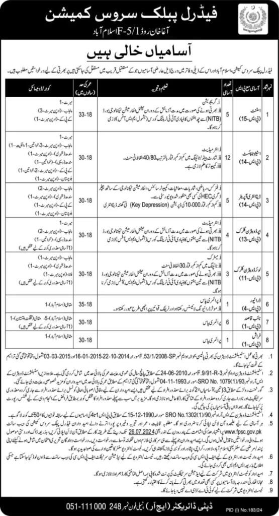 FPSC Islamabad Jobs 2024 FPSC-Islamabad-Jobs-2024 ad