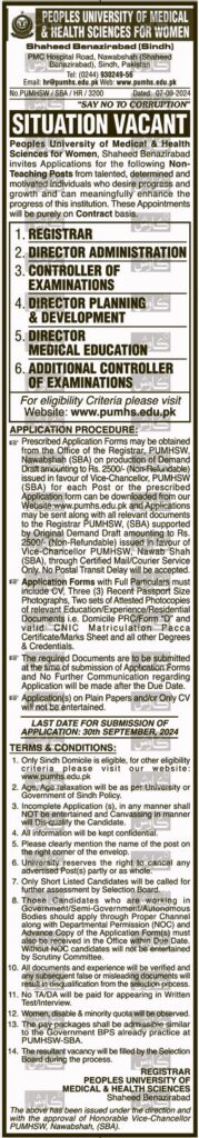 PUMHS Jobs 2024 Advertisement latest PUMHS Jobs 2024