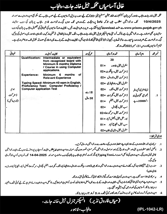 Punjab Jail Police Jobs 2025 – Apply Now Punjab Jail Police Jobs 2025